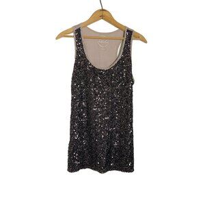INC Black Sequin Sleeveless Scoop Neck Top with Beige Back Womens Sz LARGE